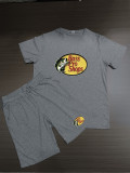 Summer High Quality Cotton Mens Print O Neck Short Sweatshirt Set
