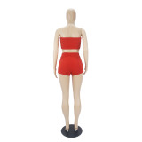 Solid Color Embroidered Wrapped Top and Shorts