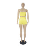 Solid Color Embroidered Wrapped Top and Shorts