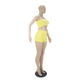 Solid Color Embroidered Wrapped Top and Shorts