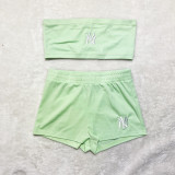 Solid Color Embroidered Wrapped Top and Shorts