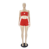 Solid Color Embroidered Wrapped Top and Shorts