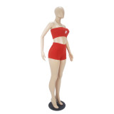 Solid Color Embroidered Wrapped Top and Shorts