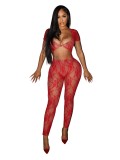 Sexy See Through Lace Navel-Baring Hollow Out Jumpsuit