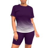 Casual Digital Printing O Neck Two Piece Short Set