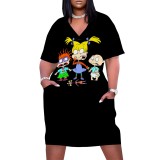 Custom Large Size Casual Printed Outfits V Neck Midi Dress