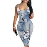 Custom Casual Printed Square Neck Sleeveless Midi Dress
