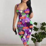Custom Casual Printed Square Neck Sleeveless Midi Dress