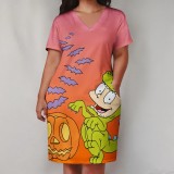 Custom Large Size Casual Printed Outfits V Neck Midi Dress