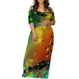 Custom Casual Printed Shoulderless Maxi Dress