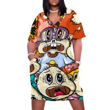 Custom Large Size Casual Printed Outfits V Neck Midi Dress