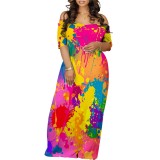 Custom Casual Printed Shoulderless Maxi Dress