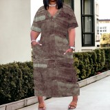 Custom Large Size Casual Printed Outfits V Neck Maxi Dress