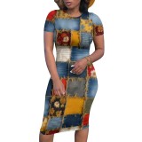 Custom Casual Printed Short Sleeve Midi Dress