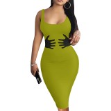 Custom Casual Printed Square Neck Sleeveless Midi Dress