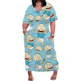 Custom Large Size Casual Printed Outfits V Neck Women's Maxi Dresses