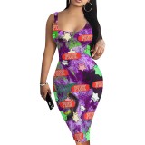Custom Casual Printed Square Neck Sleeveless Midi Dress
