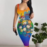 Custom Casual Printed Tie-dye Gradient Outfits Sleeveless Midi Dress