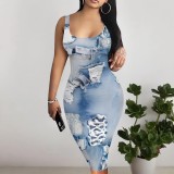 Custom Casual Printed Square Neck Sleeveless Midi Dress