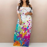 Custom Casual Printed Shoulderless Maxi Dress