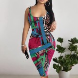 Custom Casual Printed Square Neck Sleeveless Midi Dress