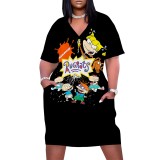 Custom Large Size Casual Printed Outfits V Neck Midi Dress