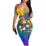 Custom Casual Printed Tie-dye Gradient Outfits Sleeveless Midi Dress