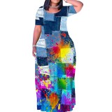 Custom Casual Printed Short Sleeve Long Dress