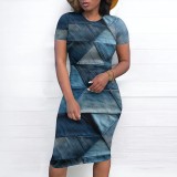 Custom Casual Printed Short Sleeve Midi Dress