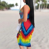 Custom Casual Printed Tie-dye Gradient Outfits Sleeveless Midi Dress