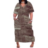 Custom Large Size Casual Printed Outfits V Neck Maxi Dress