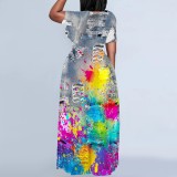 Custom Casual Printed Short Sleeve Long Dress