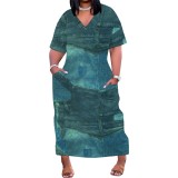 Custom Large Size Casual Printed Outfits V Neck Maxi Dress