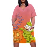 Custom Large Size Casual Printed Outfits V Neck Midi Dress