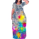 Custom Casual Printed Short Sleeve Long Dress