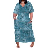 Custom Large Size Casual Printed Outfits V Neck Maxi Dress