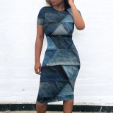 Custom Casual Printed Short Sleeve Midi Dress