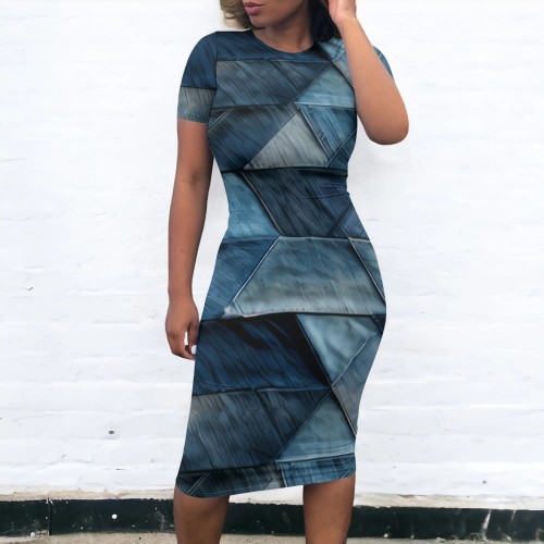 Custom Casual Printed Short Sleeve Midi Dress