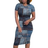 Custom Casual Printed Short Sleeve Midi Dress