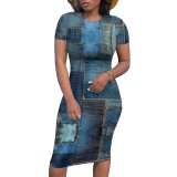Custom Casual Printed Short Sleeve Midi Dress