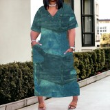 Custom Large Size Casual Printed Outfits V Neck Maxi Dress