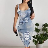 Custom Casual Printed Square Neck Sleeveless Midi Dress