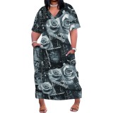 Custom Large Size Casual Printed Outfits V Neck Maxi Dress