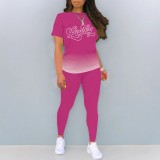 Custom Casual Digital Printing Letter O Neck Two Piece Pant Set