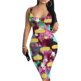 Custom Casual Printed Square Neck Sleeveless Midi Dress