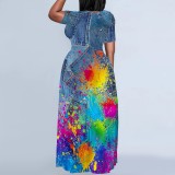 Custom Casual Printed Short Sleeve Long Dress