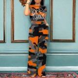 Custom Casual Digital Printing Letter O Neck Two Piece Pant Set