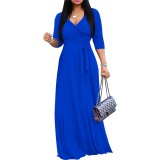 Custom Women's V Neck 3/4 Sleeve Long Maxi Dress