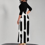 Custom Casual Print Lace Up V Neck Maxi Long Dresses