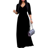 Custom Women's V Neck 3/4 Sleeve Long Maxi Dress